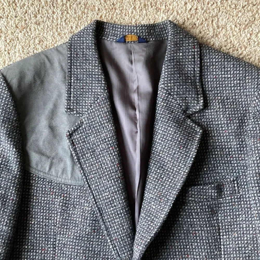 Vtg Pendleton Men’s Gray Multi-Color Fleck Tweed Wool Blazer Jacket Suede Trim